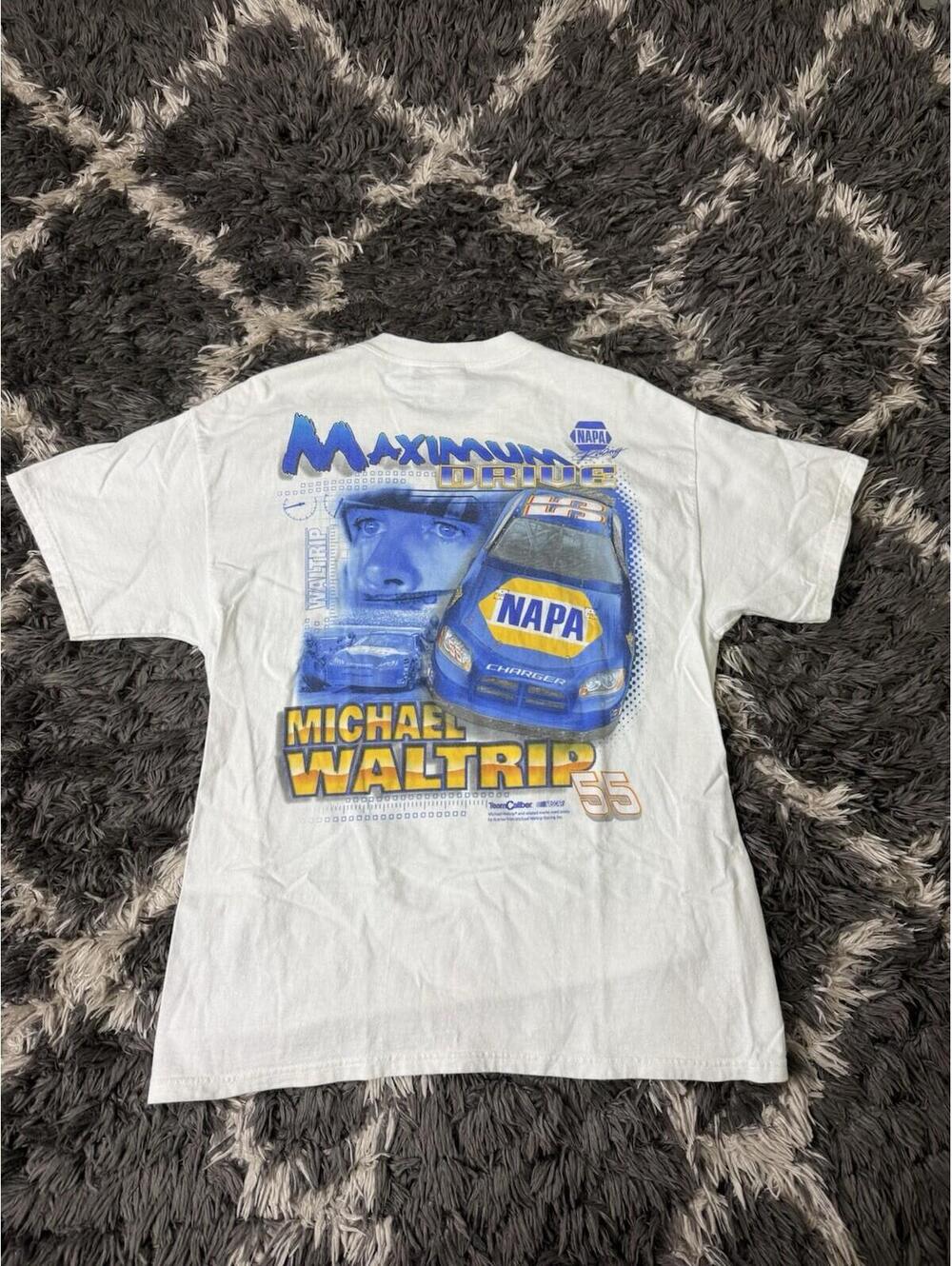 Vintage NAPA Racing T Shirt Men’s Large Micheal Waltrip White Hanes Beefy NASCAR